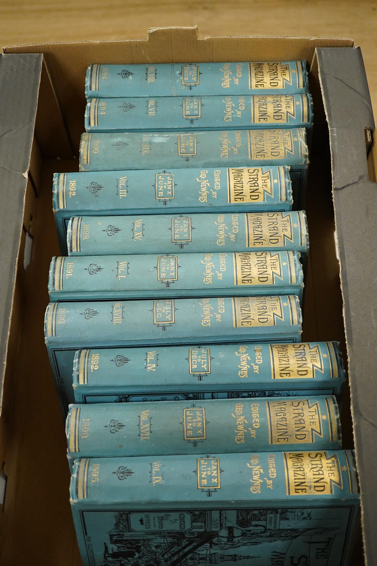 The Strand Magazine: an illustrated monthly ... vols. 1-XX and vol. XXVII. many illus. throughout (num. full page); publisher's Cambridge blue pictorial cloth with gilt spines, roy.8vo. George Newnes, 1891-1900 and 1904.